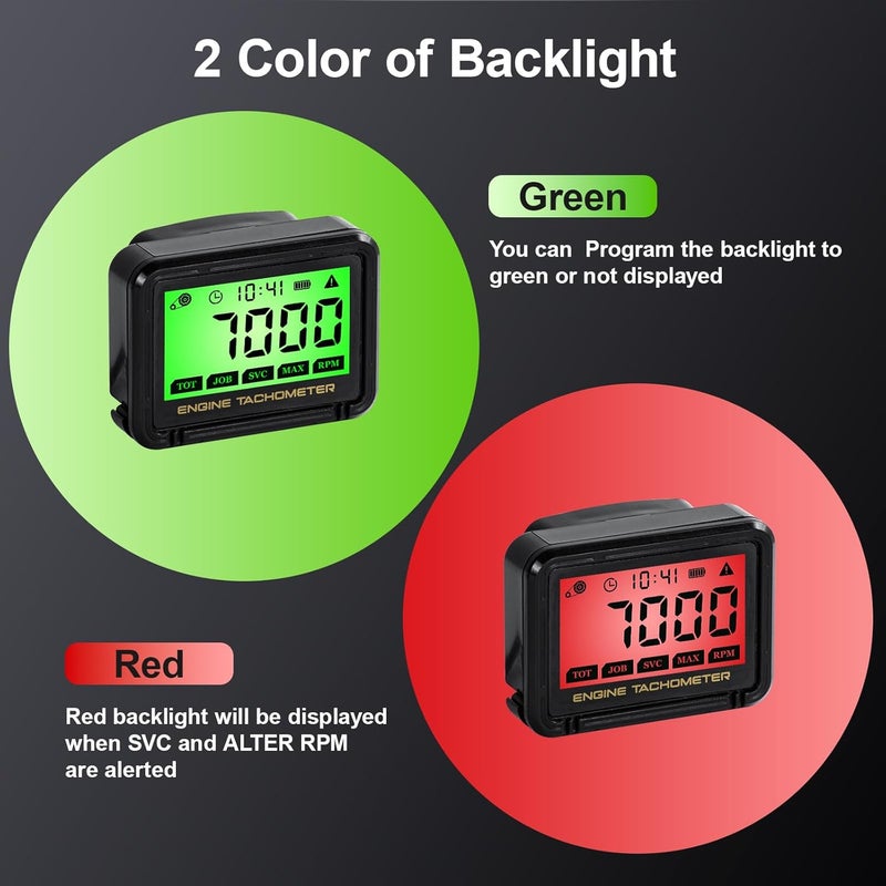 HTPREC Digital Chainsaw Tachometer Motorcycle Pulse Engine Tachometer Adjustable Green Backlight Tacho Meter ATV RPM calibrated Gauge for Lawn Mower Dirt Bike Boat Marine UTV Small Engines - Image 2